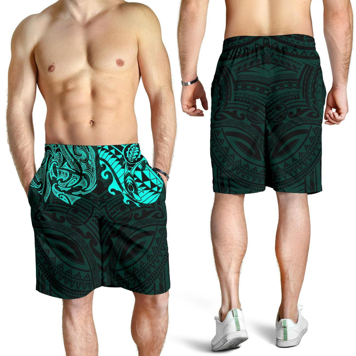 New Zealand All Over Print Men'S Shorts , Maori Polynesian Tattoo Turquoise - Polynesian Pride