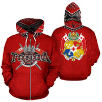 Tonga All Over Zip up Hoodie Red Unisex Red - Polynesian Pride