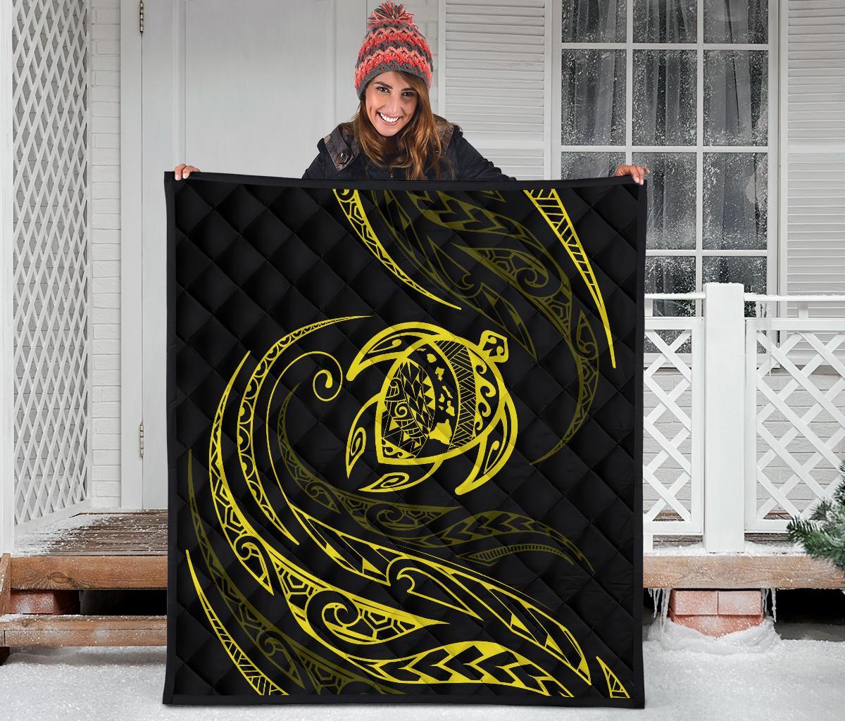 Hawaii Turtle Premium Quilt - Yellow - Frida Style - Polynesian Pride