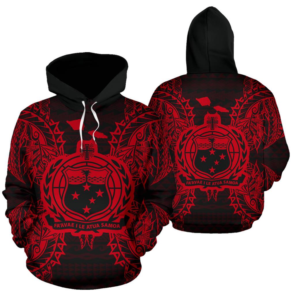 Samoa Polynesian ll Over Hoodie Map Red Unisex Red - Polynesian Pride