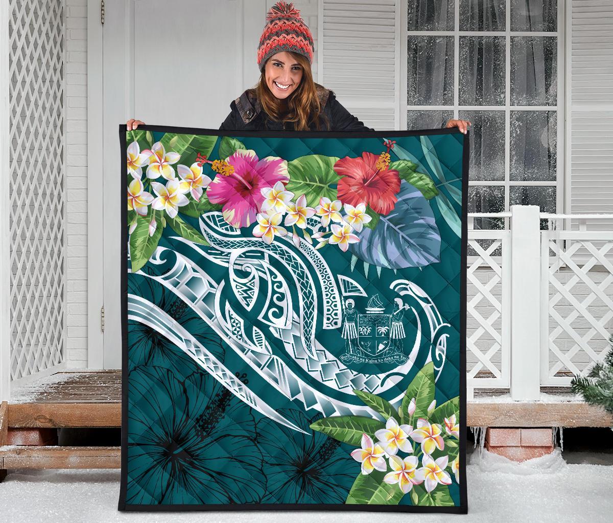 Fiji Polynesian Premium Quilt - Summer Plumeria (Turquoise) - Polynesian Pride
