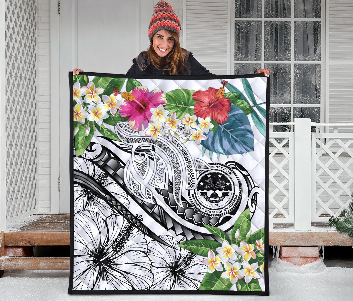 FSM Polynesian Premium Quilt - Summer Plumeria (White) - Polynesian Pride