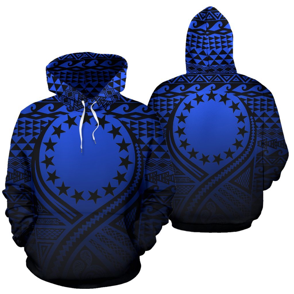 Cook Islands All Over Hoodie Lift up Blue Unisex Blue - Polynesian Pride