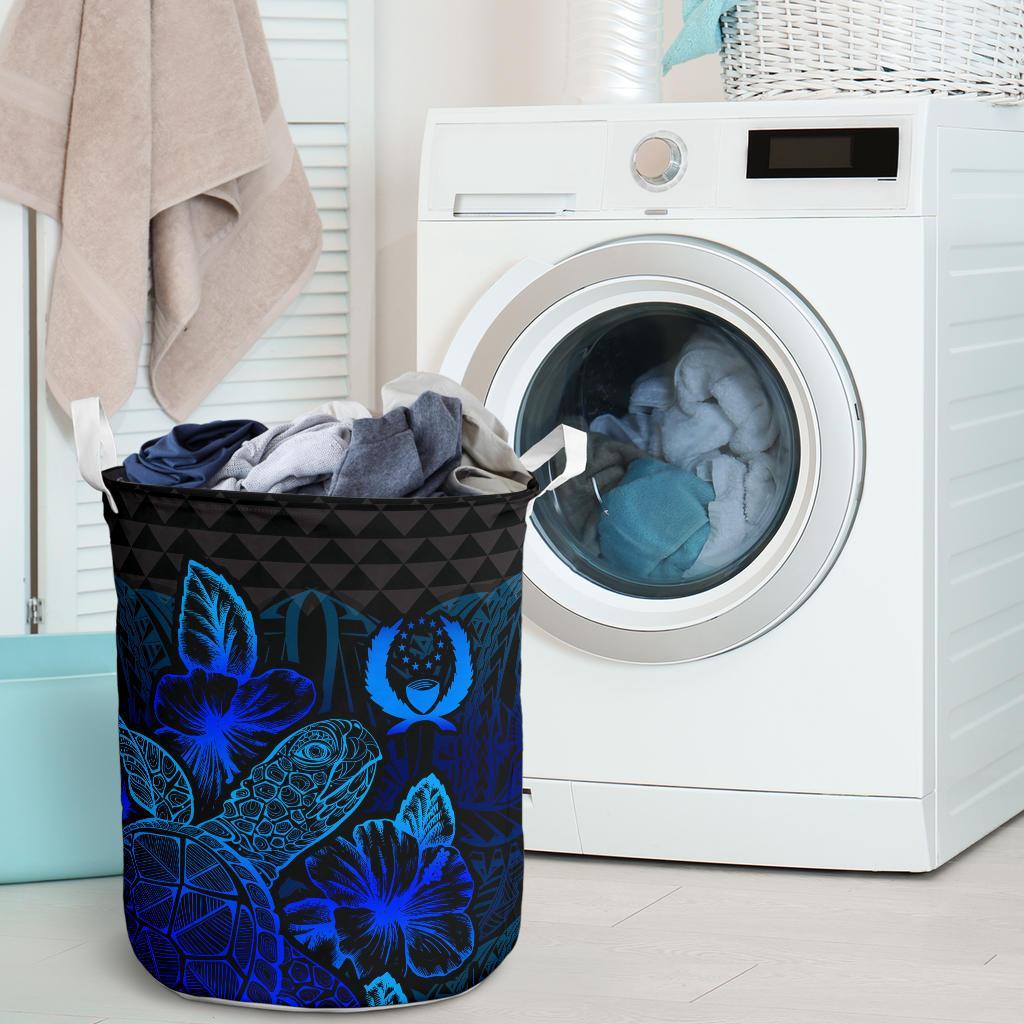 Pohnpei Laundry Basket - Polynesian Turtle Hibiscus Blue - Polynesian Pride