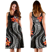 American Samoa Polynesian Midi Dress - Black Plumeria - Polynesian Pride