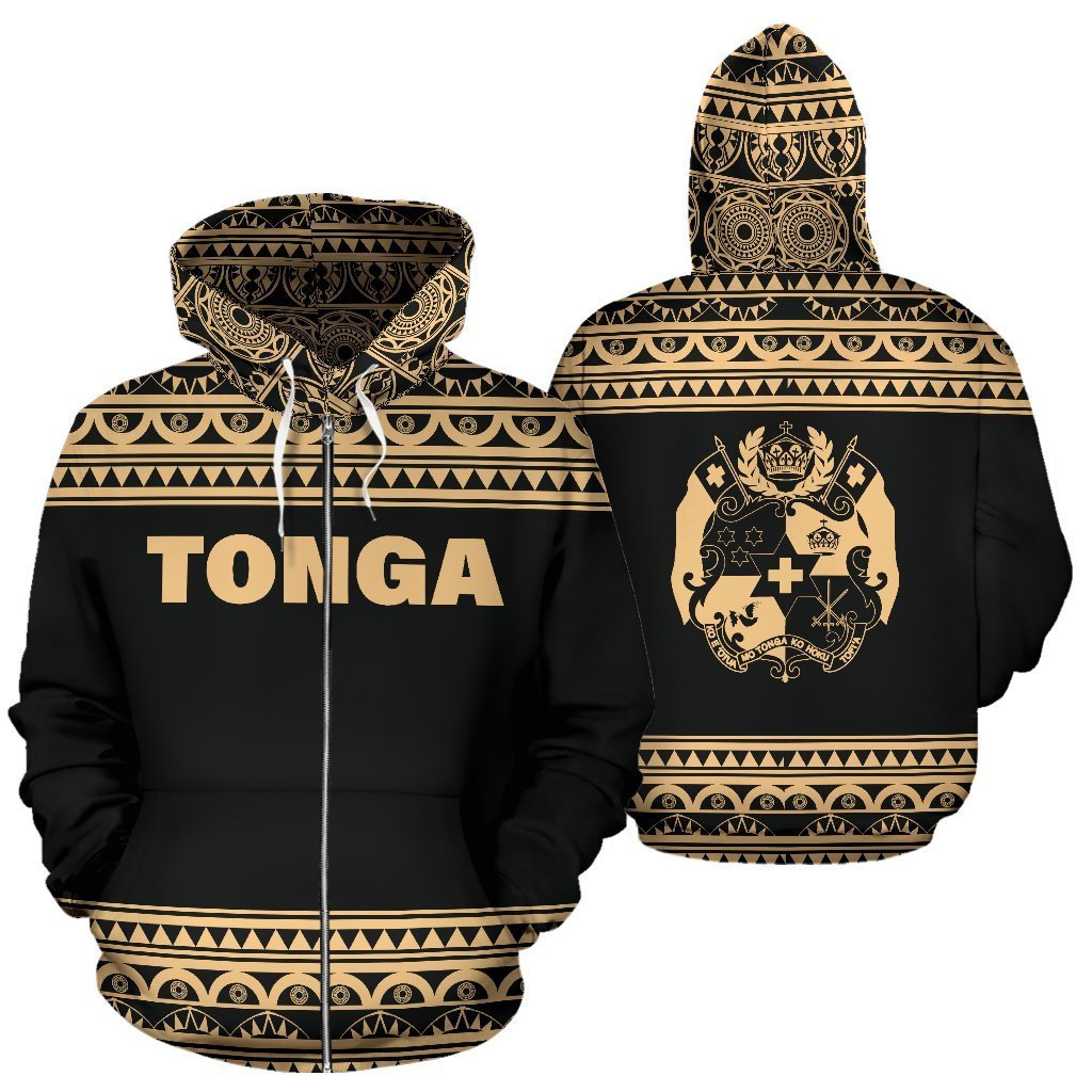 Tonga All Over Zip up Hoodie Polynesian Gold Version Unisex White - Polynesian Pride