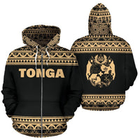 Tonga All Over Zip up Hoodie Polynesian Gold Version Unisex White - Polynesian Pride