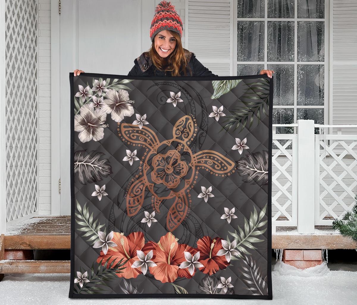 Hawaii Turtle Polynesian Hibiscus Kanaka Style Tropical - Premium Quilt AH - Polynesian Pride