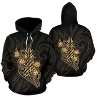 Polynesian ll Over Hoodie Gold Pineapple Unisex Black - Polynesian Pride