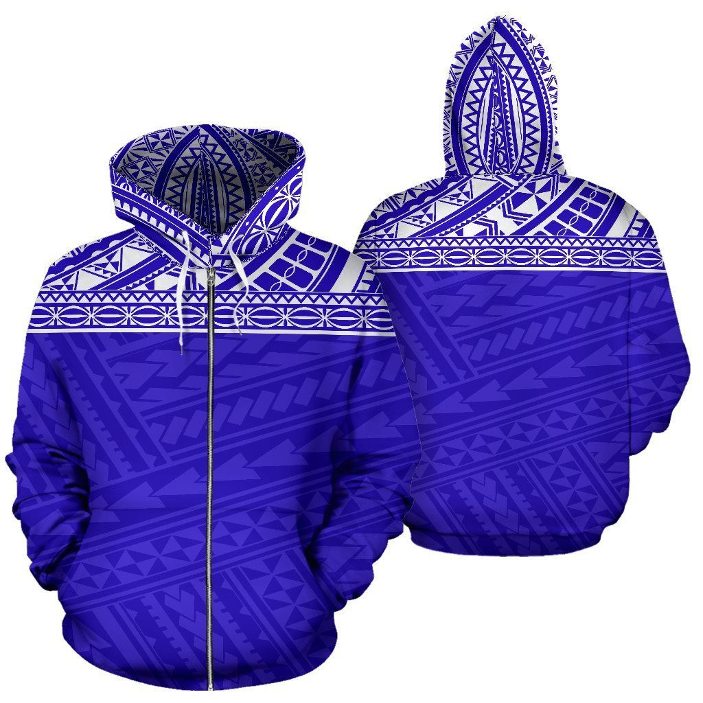 Poly All Over Zip up Hoodie Polynesian Royal Blue Version Unisex White - Polynesian Pride