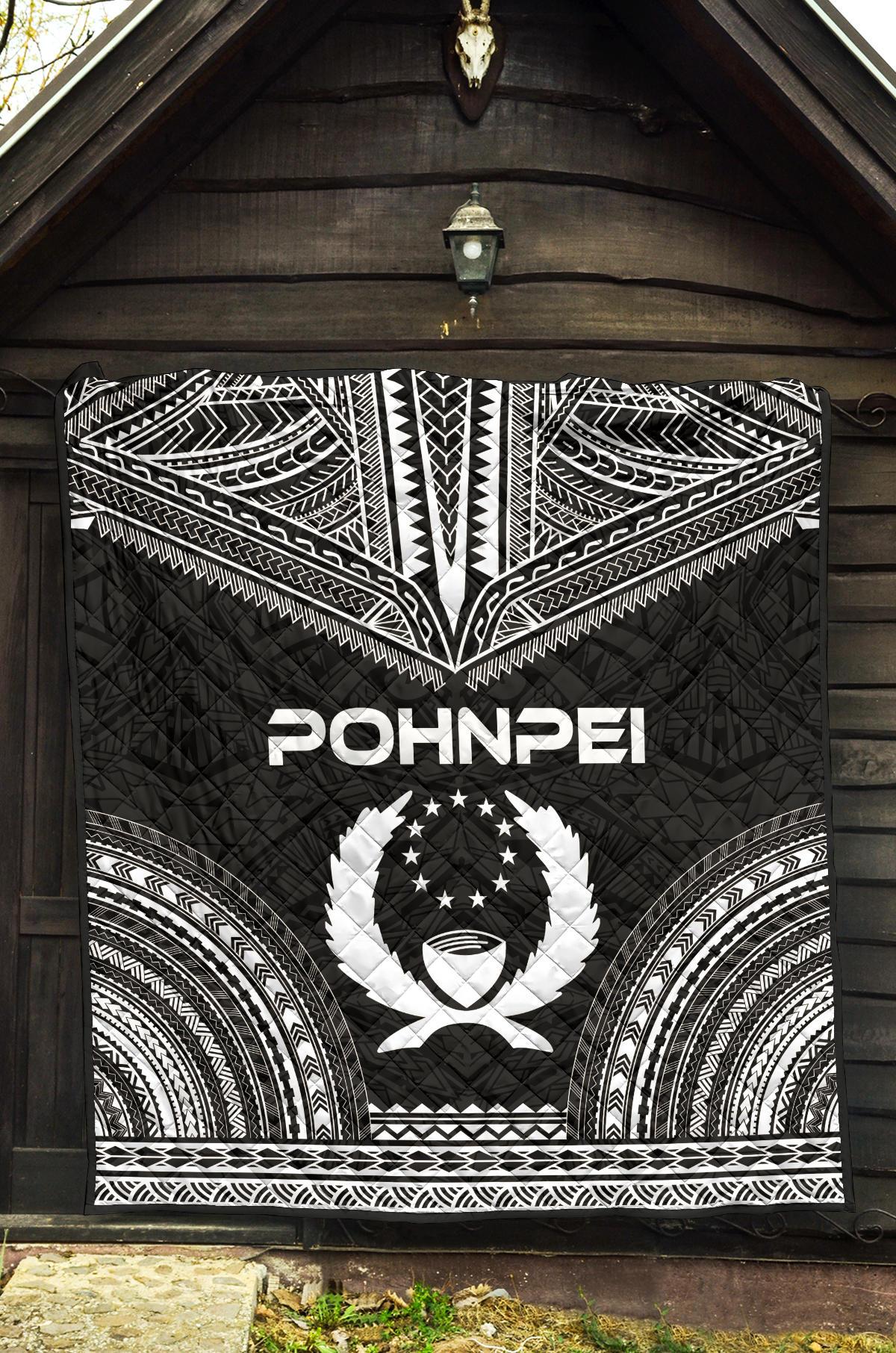 Pohnpei Premium Quilt - Pohnpie Flag Polynesian Chief Black Version - Polynesian Pride