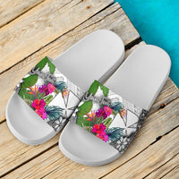 Wallis And Futuna Custom Personalised Slide Sandals White - Turtle Plumeria Banana Leaf - Polynesian Pride