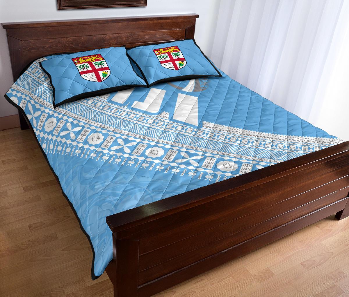 Fiji Tapa Rugby Quilt Bed Set Version Style You Win - Blue - Polynesian Pride