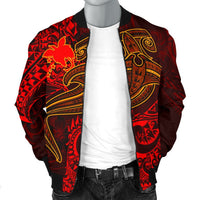 Papua New Guinea Men's Bomber Jacket - Red Shark Polynesian Tattoo - Polynesian Pride