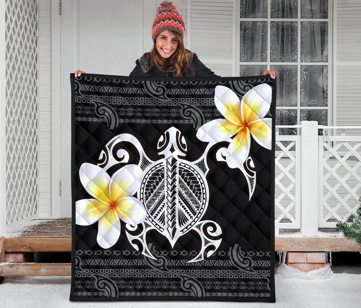 Hawaii Premium Quilt - Turtle Plumeria Flowers Polynesian Pattern - Polynesian Pride
