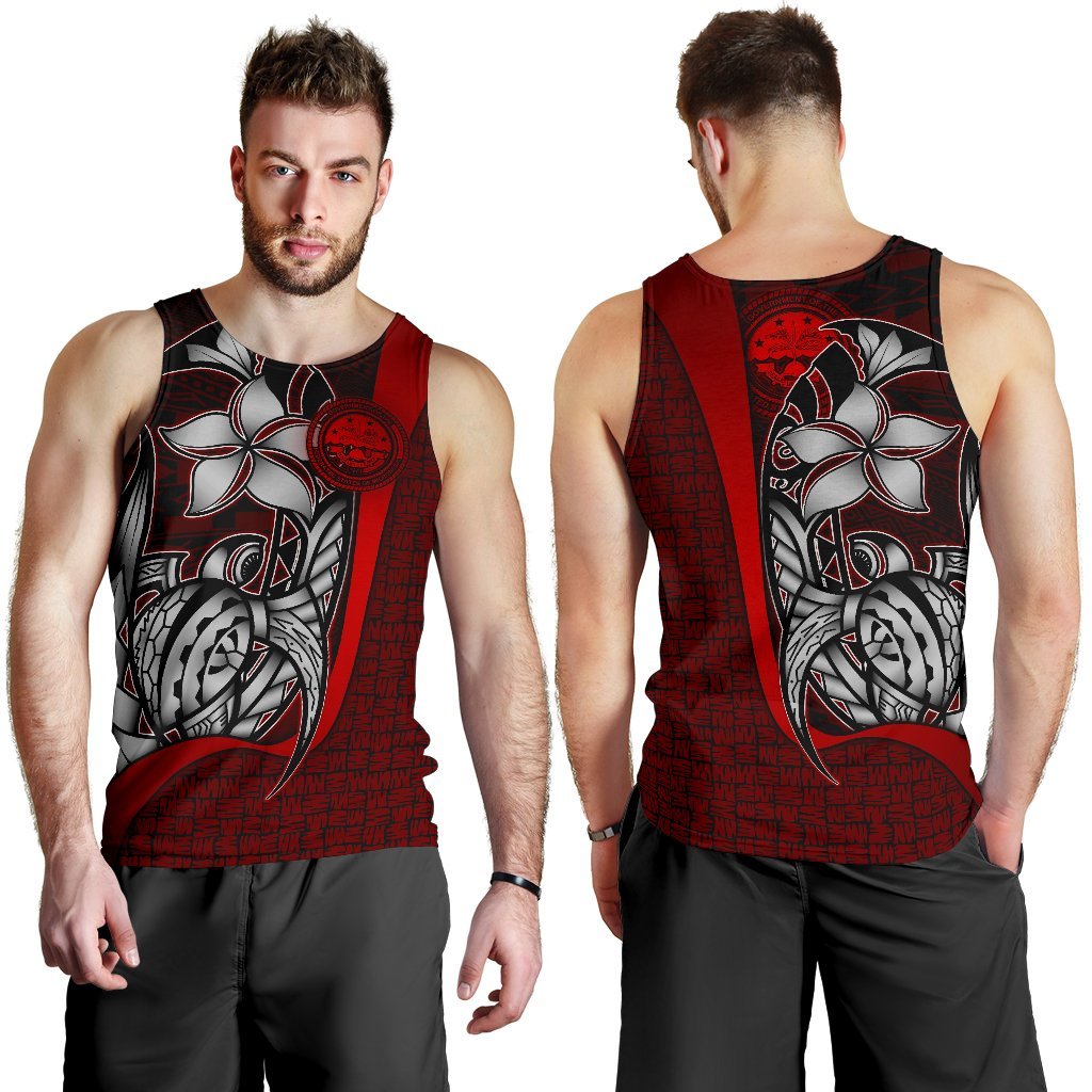 Federated States of Micronesia Men's Tank Top Red - Turtle With Hook Red - Polynesian Pride