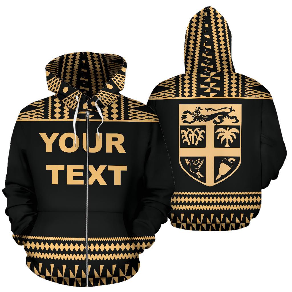 Fiji Custom Zip up Hoodie Polynesian Gold Version Unisex Black Gold - Polynesian Pride