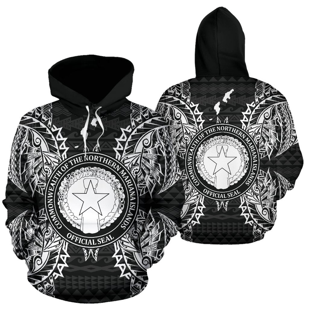 Northern Mariana Islands Polynesian ll Over Hoodie Map Black Unisex Black - Polynesian Pride