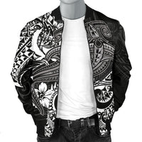 Pohnpei Men's Bomber Jacket - White Shark Polynesian Tattoo - Polynesian Pride