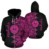 Tahiti Polynesian Zip up Hoodie Tahiti Flag Heartbeat Pattern Pink Version TH0 Unisex Pink - Polynesian Pride