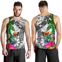 Pohnpei Men's Tank Top White - Turtle Plumeria Banana Leaf - Polynesian Pride