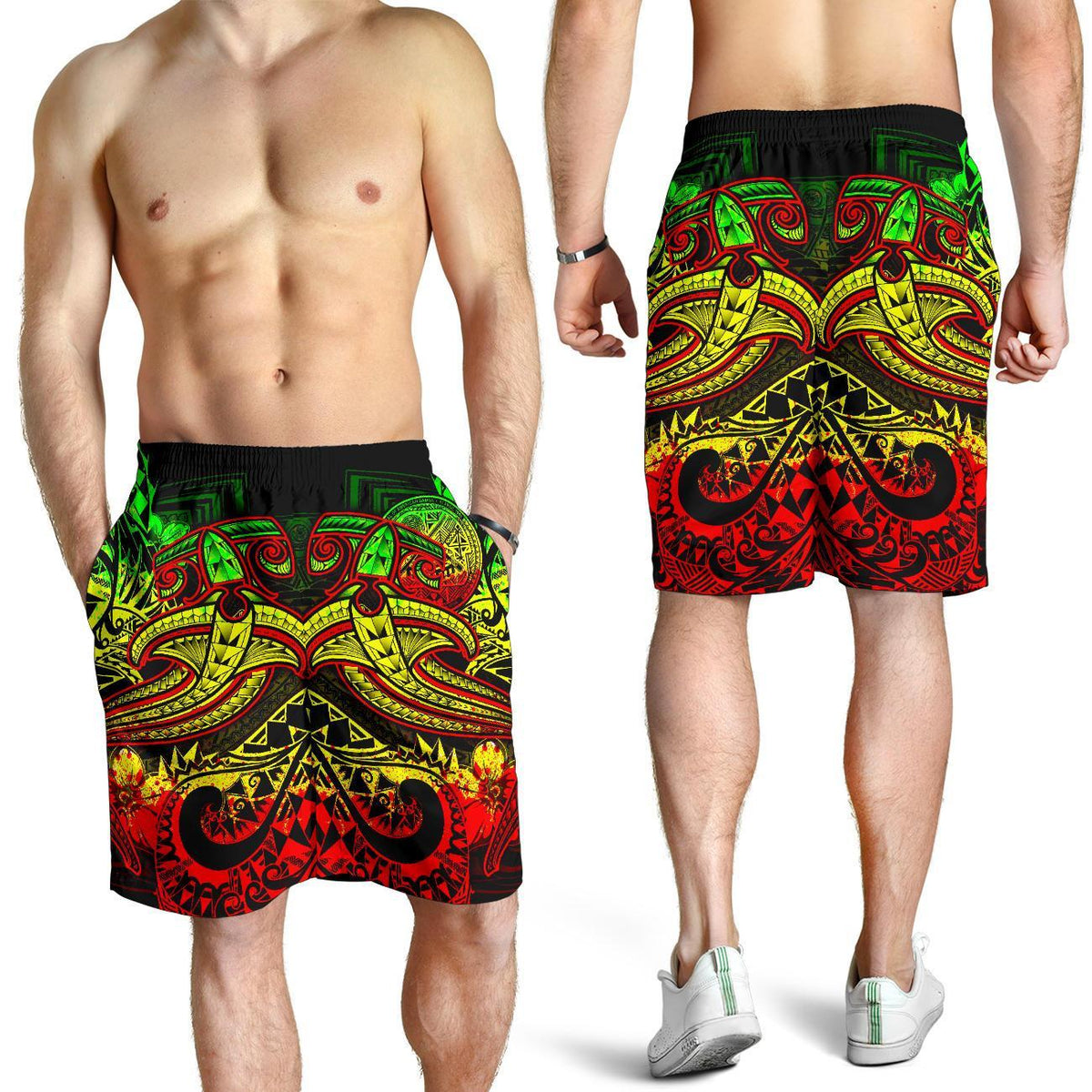 American Samoa Men's Shorts - Reggae Shark Polynesian Tattoo Reggae - Polynesian Pride