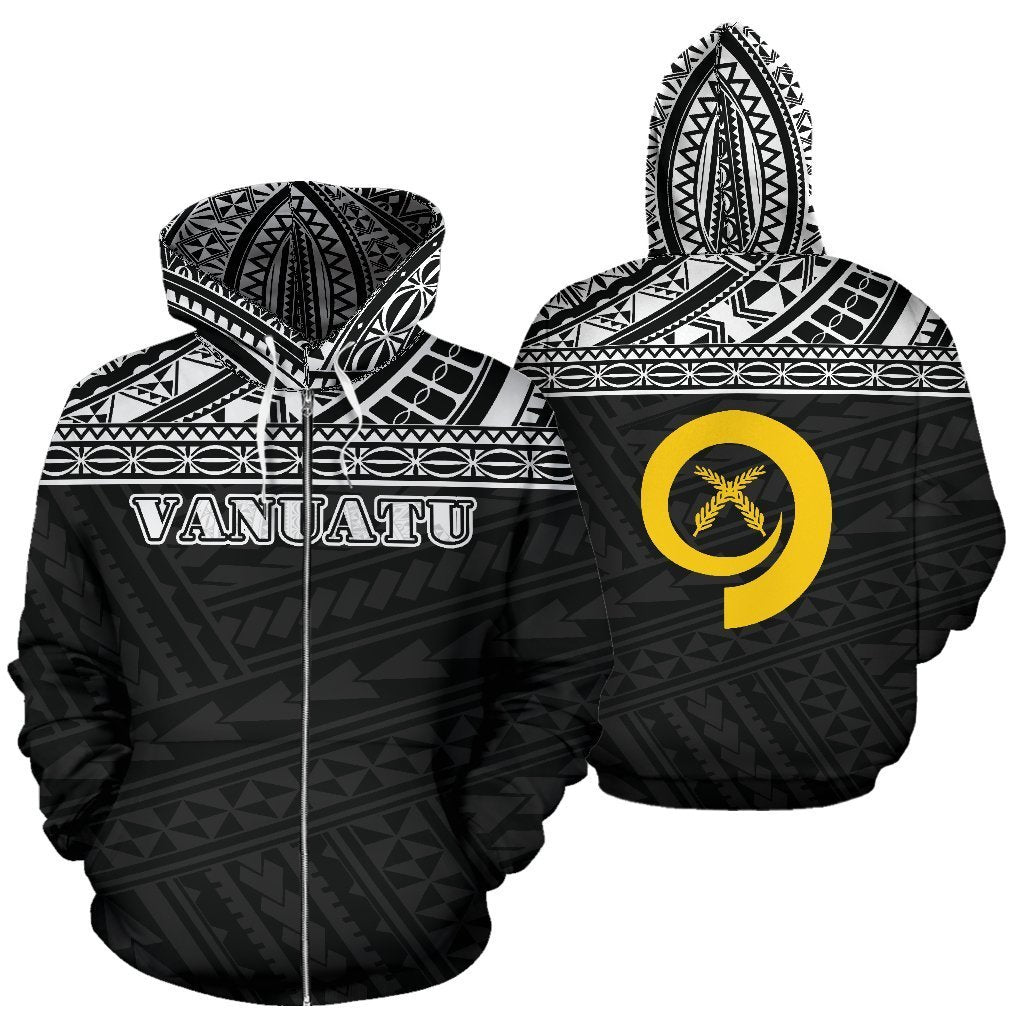 Vanuatu All Over Zip up Hoodie Polynesian Black Version Unisex White - Polynesian Pride