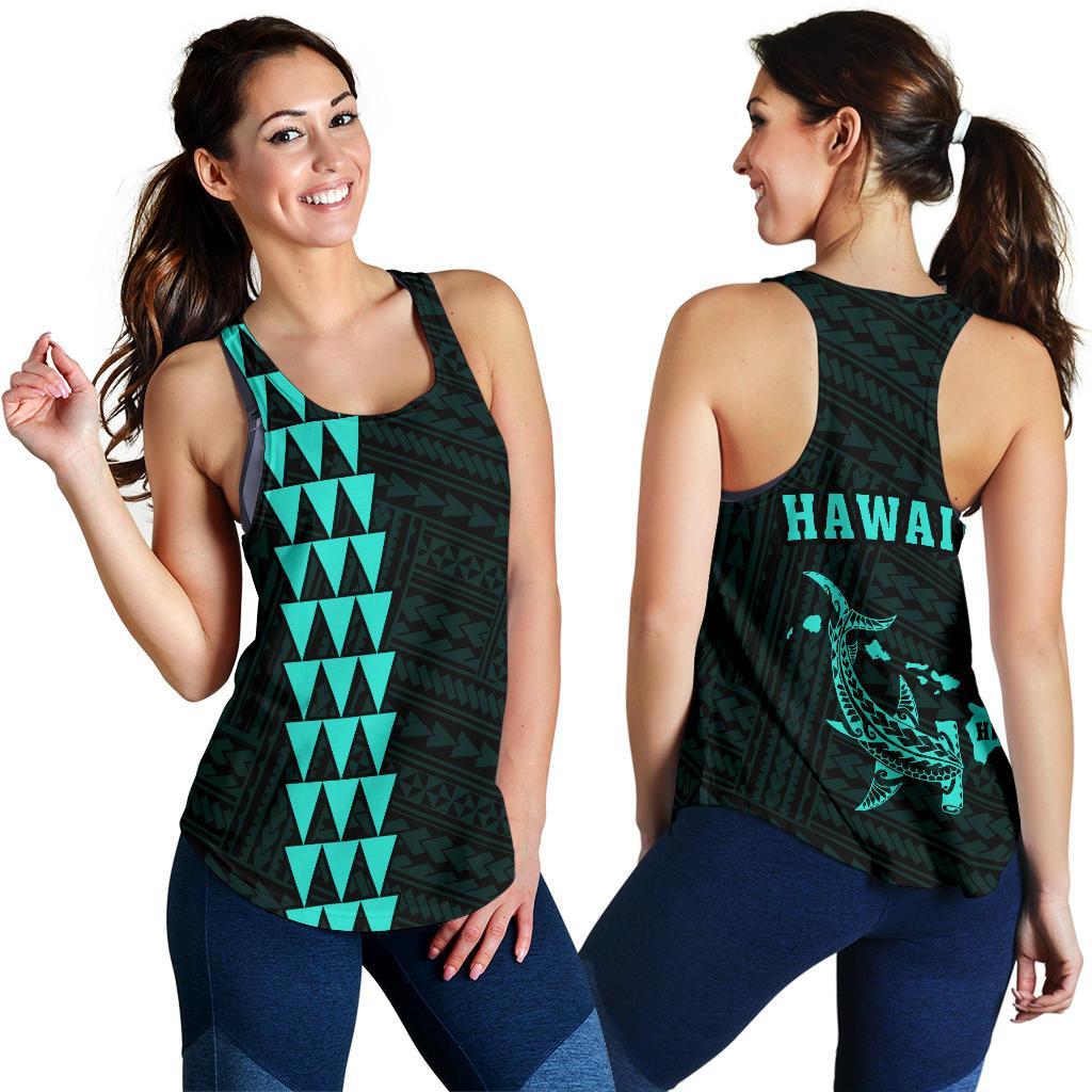 Hawaii Kakau Polynesian Hammerhead Shark Women's Racerback Tank - Turquoise Turquoise - Polynesian Pride