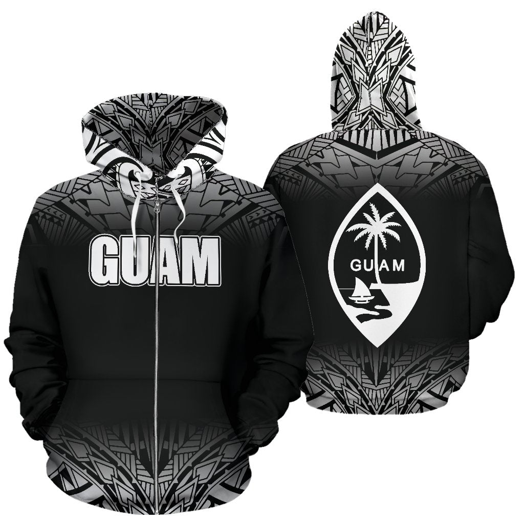 Guam All Over Zip up Hoodie Fog Black Style Unisex Black - Polynesian Pride