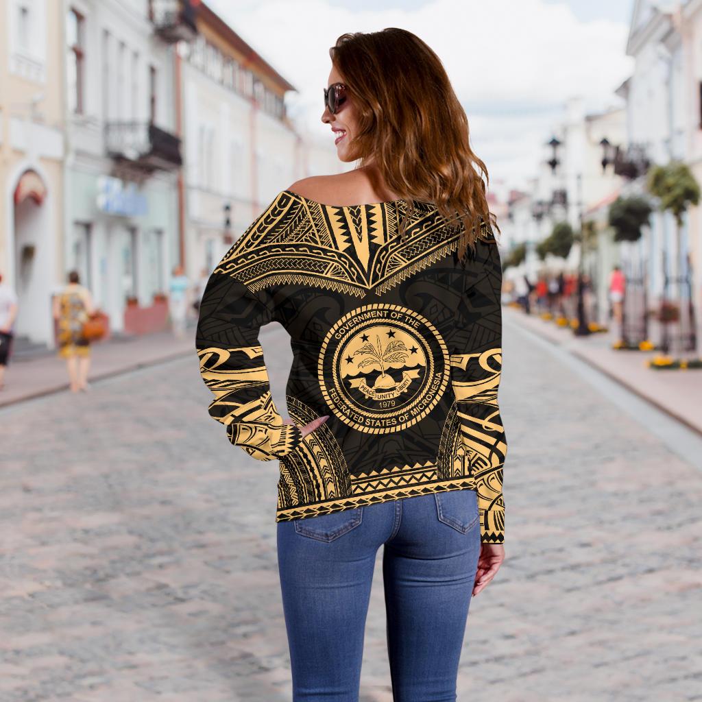 Federated States of Micronesia Polynesian Chief Custom Personalised Women's Off Shoulder Sweater - Gold Version - Polynesian Pride
