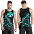 Wallis and Futuna Polynesian Men Tank Top - Turtle With Blooming Hibiscus Tuquoise - Polynesian Pride