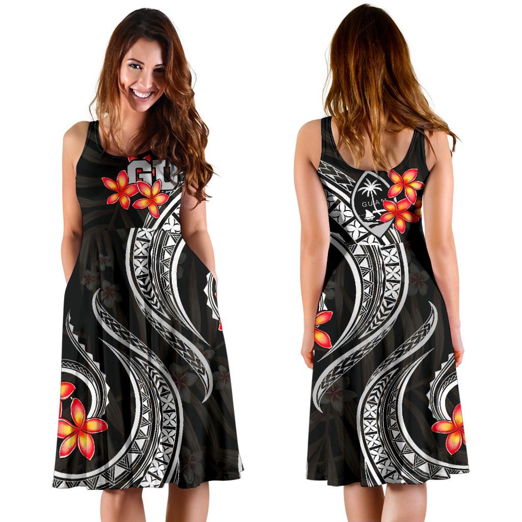 Guam Polynesian Midi Dress - Black Plumeria - Polynesian Pride