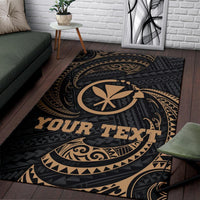 Hawaii Polynesian Custom Personalised Area Rug - Gold Tribal Wave - Polynesian Pride