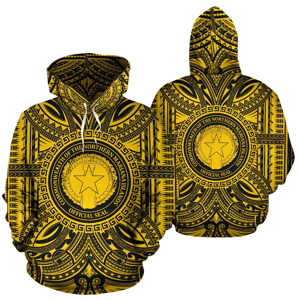 Northern Mariana Islands ll Over Hoodie Northern Mariana Islands Coat of rms Polynesian Gold Black - Polynesian Pride