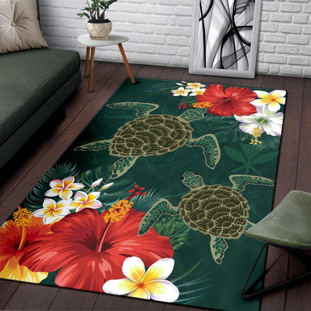 Hawaii Sea Turtle Hibiscus Plumeria Rug - Polynesian Pride