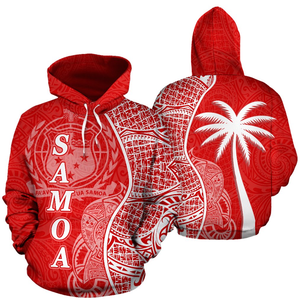 Samoa Polynesian Hoodie Coconut Tree Red nd White Unisex Red - Polynesian Pride