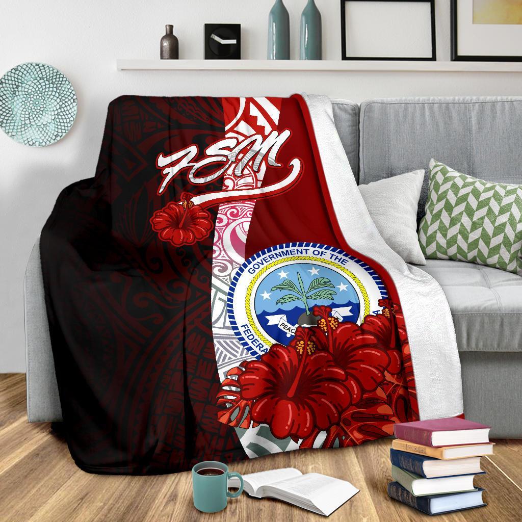 Federated States Of Micronesia Premium Blanket - Coat Of Arm With Hibiscus - Polynesian Pride