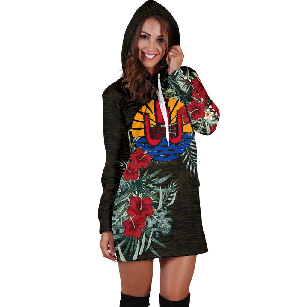 Tahiti Hoodie Dress - Tahiti Flag Hibiscus - Polynesian Pride