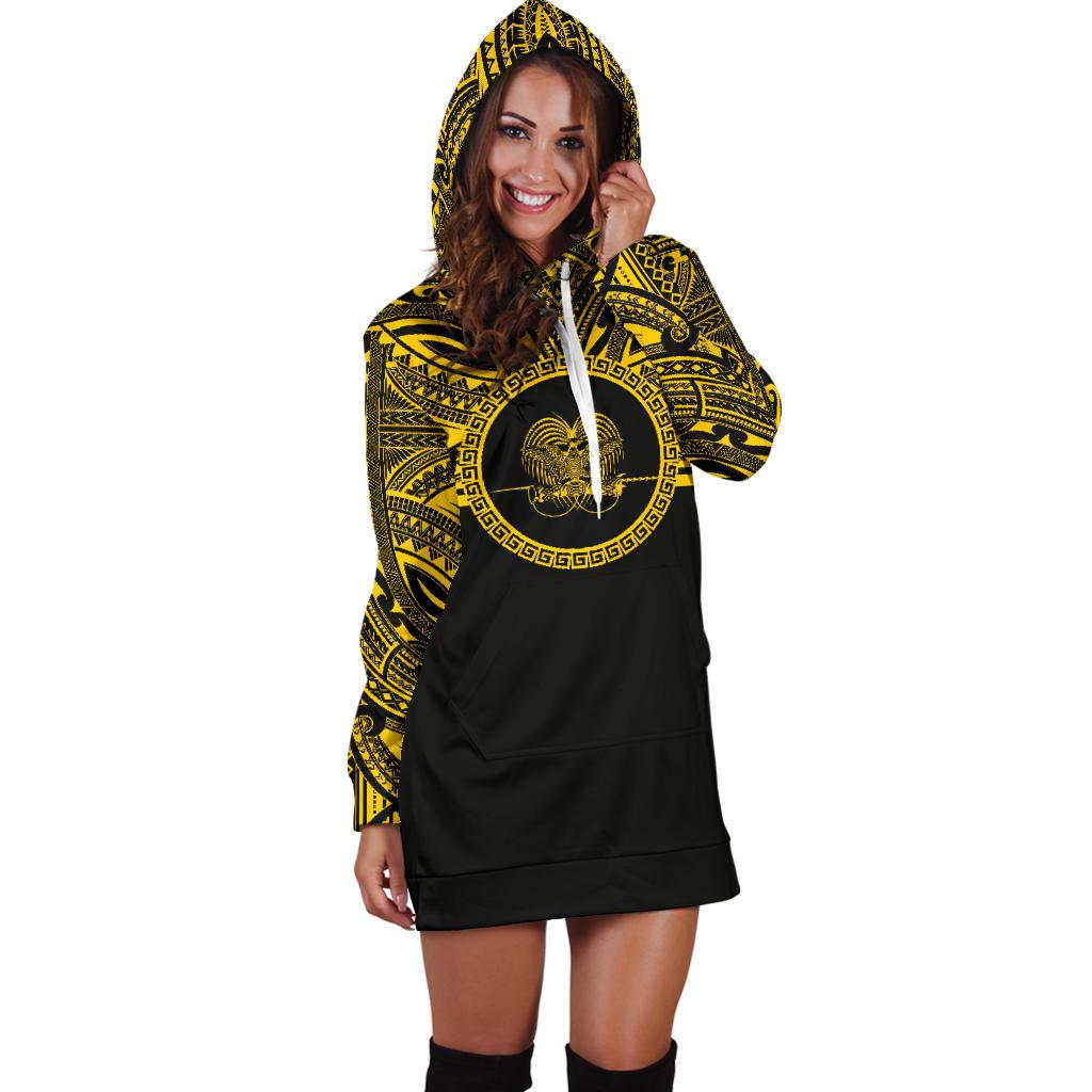 Papua New Guinea Women Hoodie Dress - Papua New Guinea Coat Of Arms Polynesian Gold Black - Polynesian Pride
