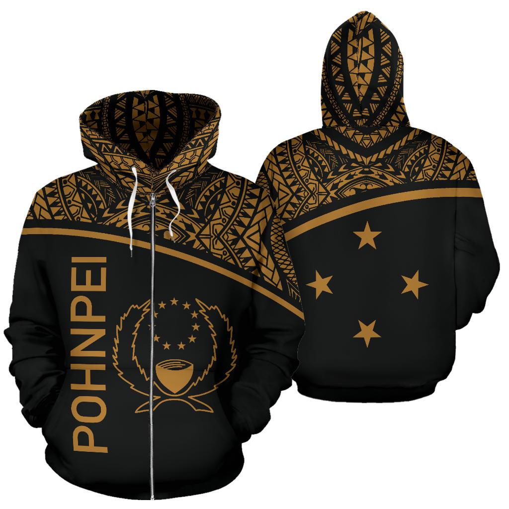 Pohnpei All Over Zip up Hoodie Micronesia Curve Gold Style Unisex Gold - Polynesian Pride