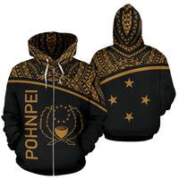 Pohnpei All Over Zip up Hoodie Micronesia Curve Gold Style Unisex Gold - Polynesian Pride