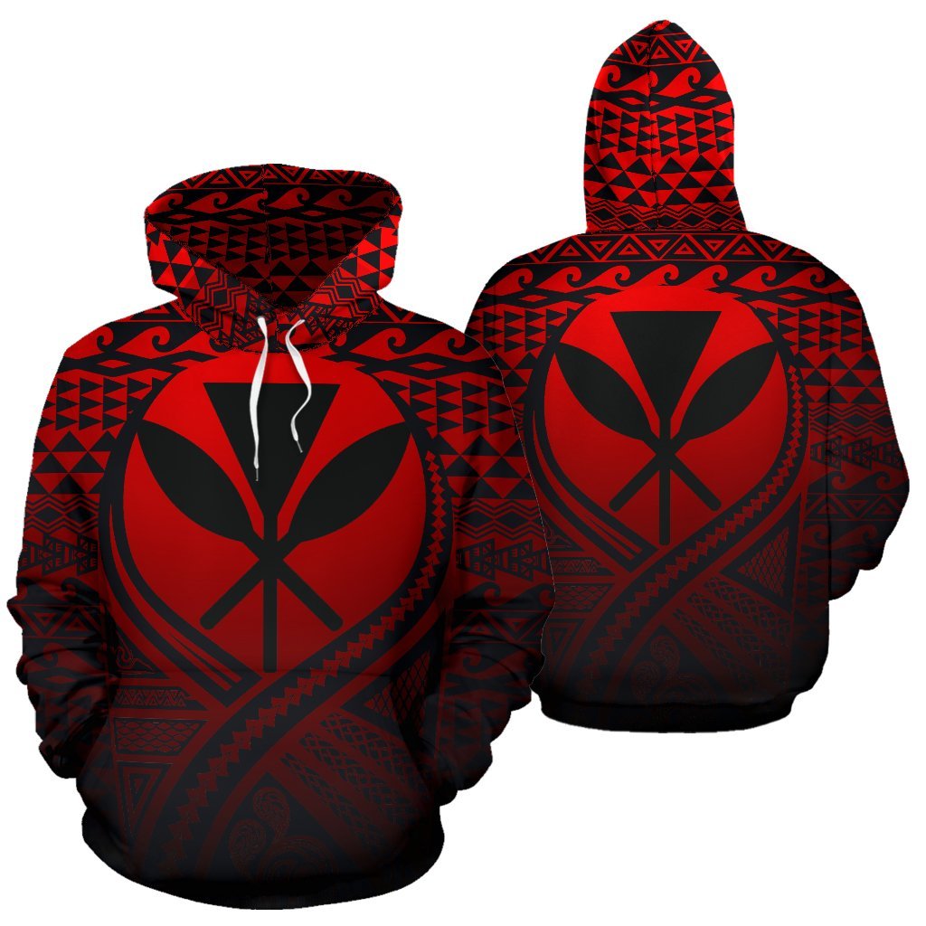 Kanaka Maoli All Over Hoodie Lift up Red Unisex Red - Polynesian Pride