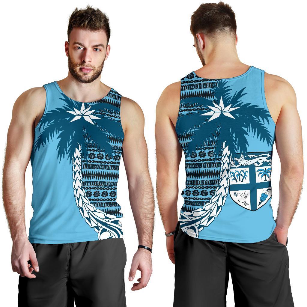 Fiji Tapa Men's Tank Top A02 Blue - Polynesian Pride