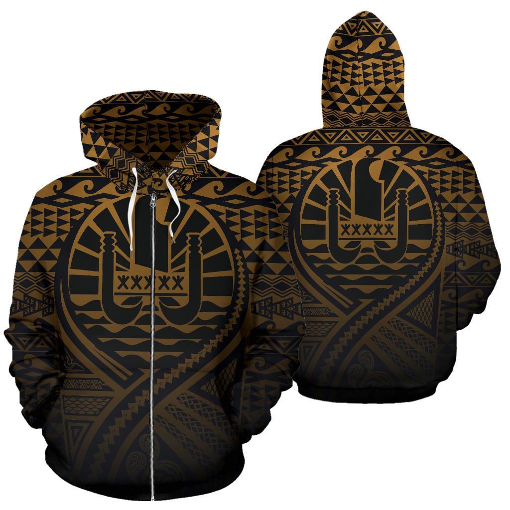 French Polynesia All Over Zip up Hoodie Lift up Gold Unisex Gold - Polynesian Pride