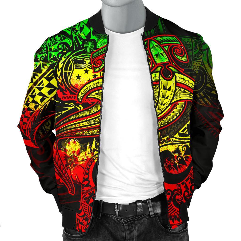 Samoa Men's Bomber Jacket - Reggae Shark Polynesian Tattoo - Polynesian Pride