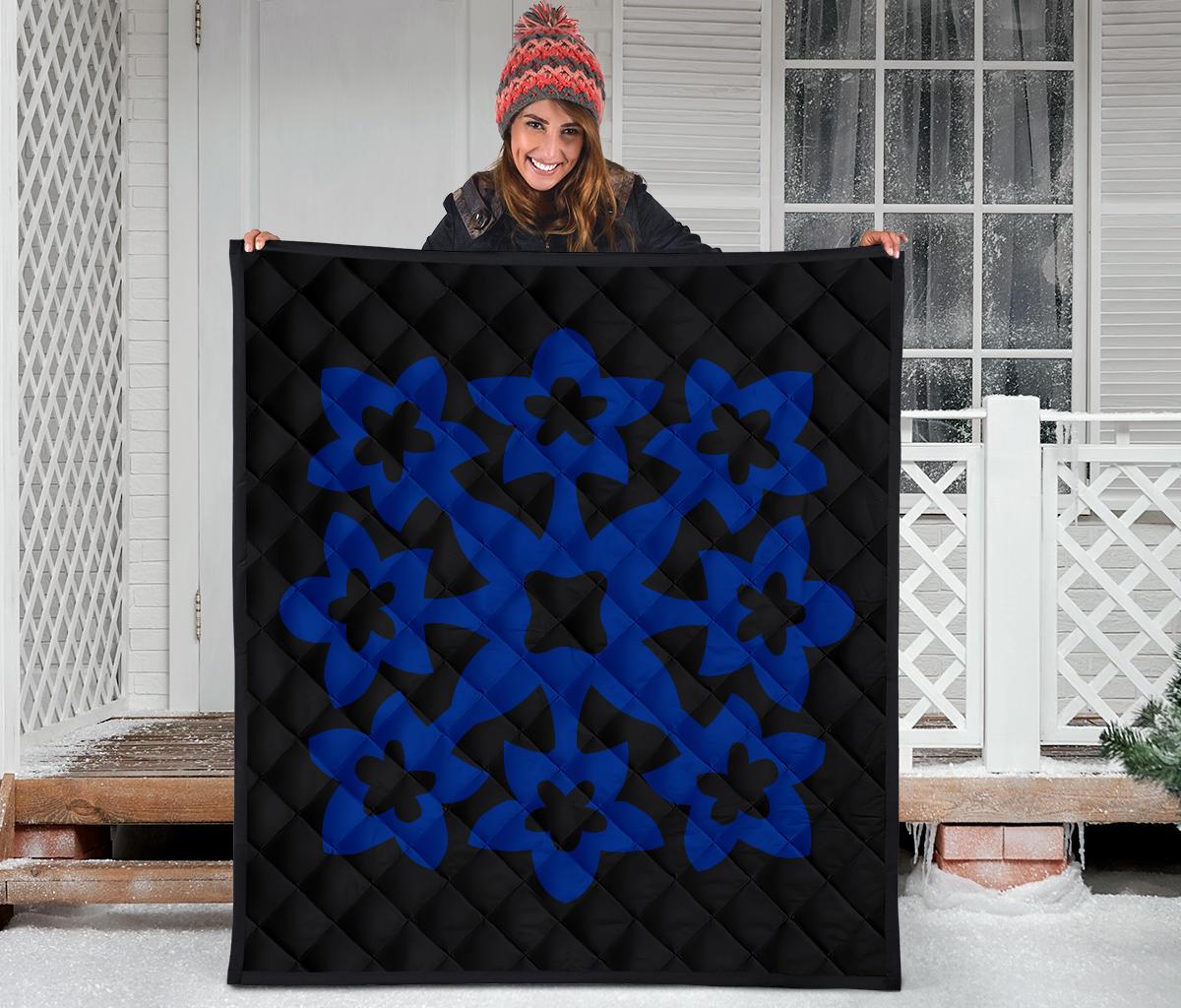 Hawaiian Premium Quilt Royal Pattern - Black And Blue - A1 Style - Polynesian Pride