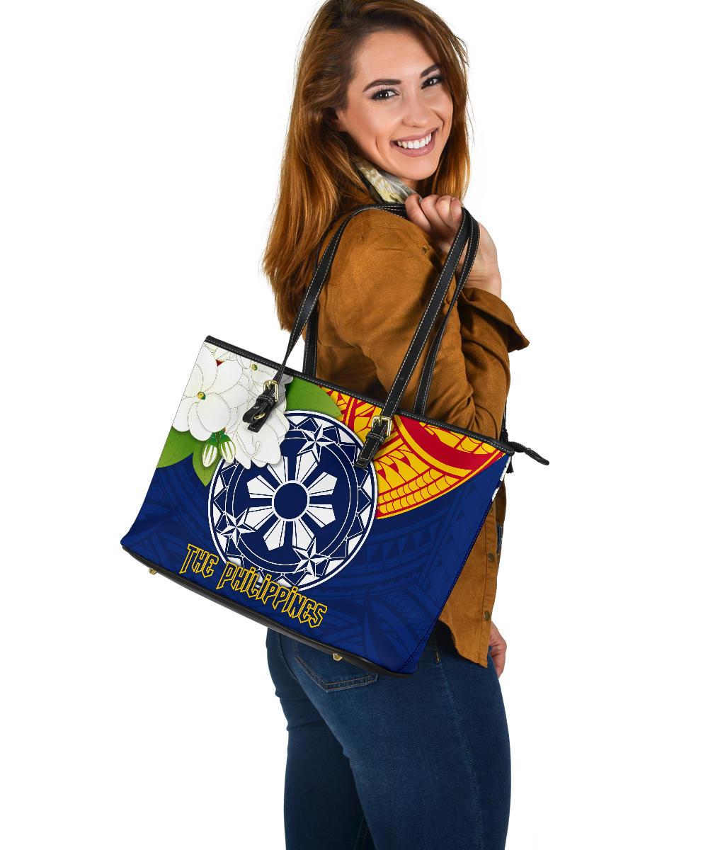 The Philippines Large Leather Tote Bag - Filipino Sampaguita - Polynesian Pride
