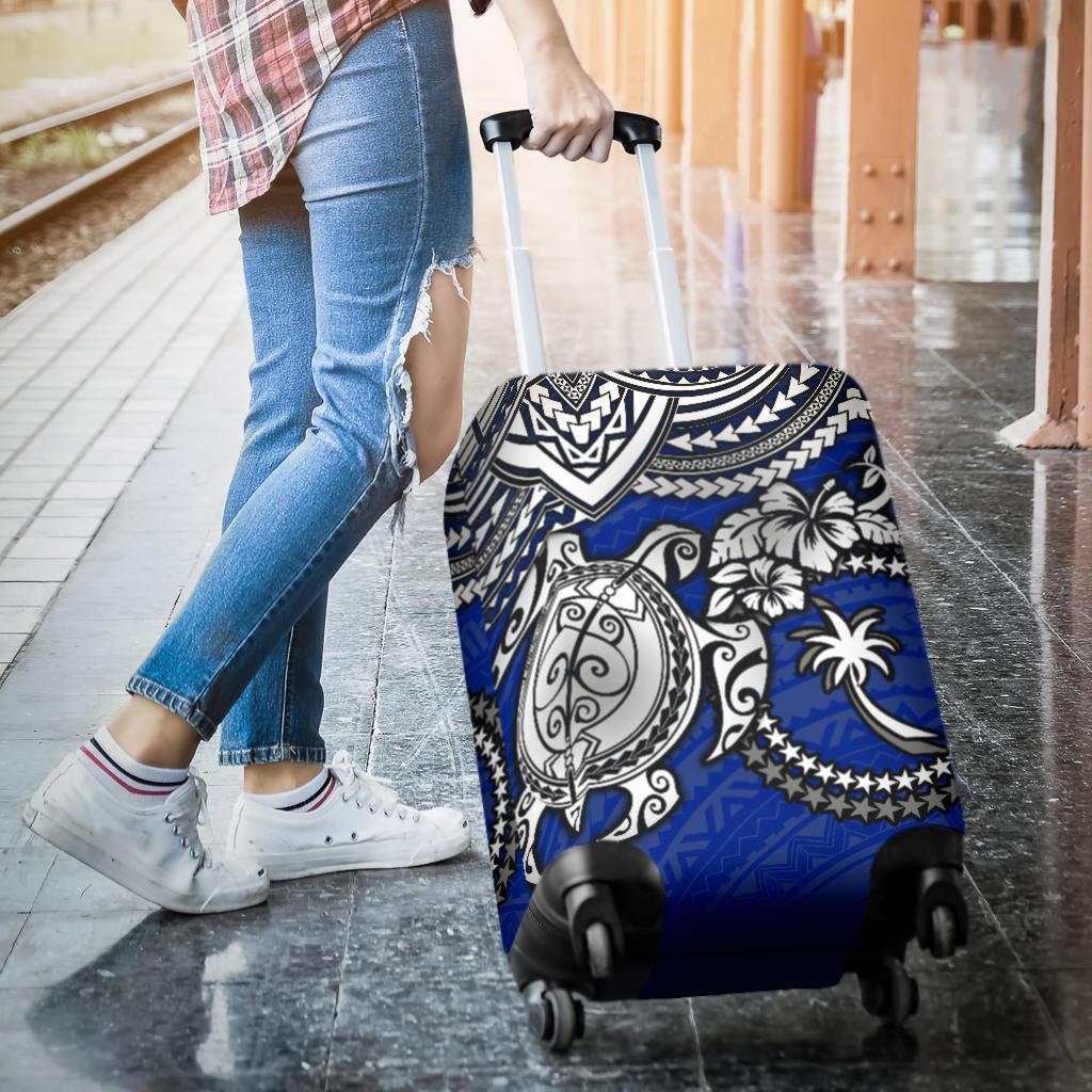 Chuuk Polynesian Luggage Covers - White Turtle (Blue) - Polynesian Pride