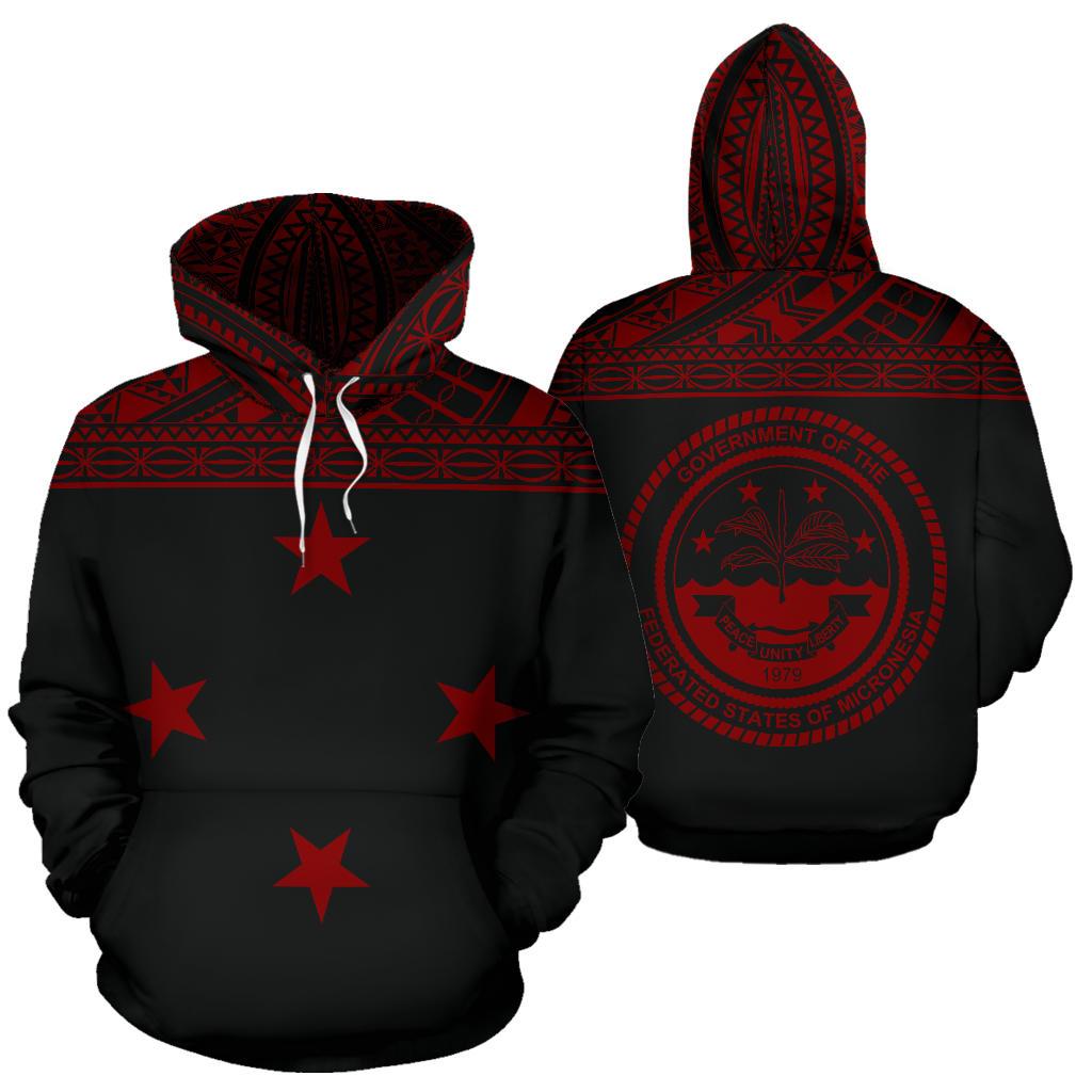 Chuuk States All Over Hoodie Red Version Unisex Black - Polynesian Pride