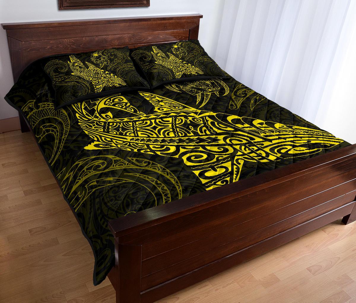 Polynesian Quilt Bed Set - Polynesian Yellow Shark Warrior Tattoo - Polynesian Pride